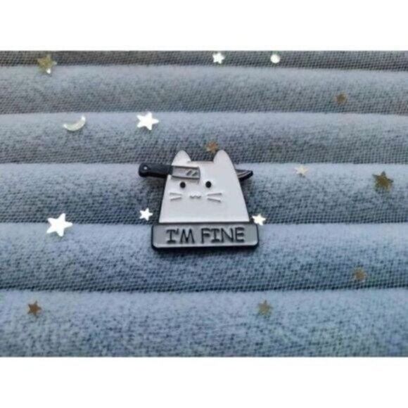 3/20 I’m Fine Knife Cat Enamel Pin - Picture 1 of 1